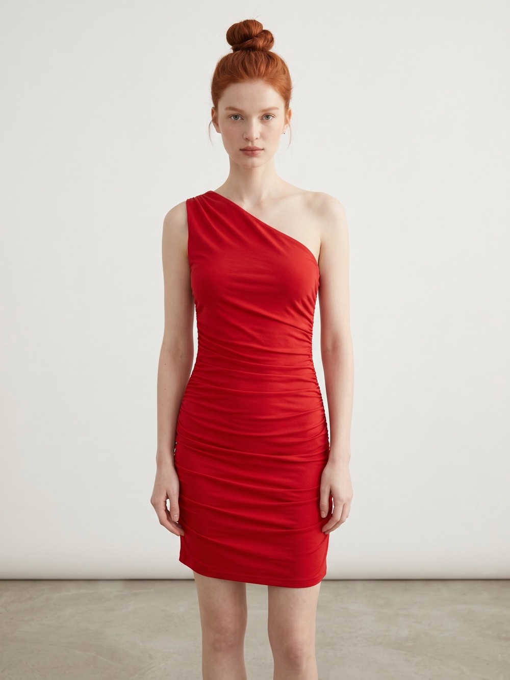 Sweet Storm One-Shoulder Red Ruched Mini Dress. Party. Whimsical. Feminine Small